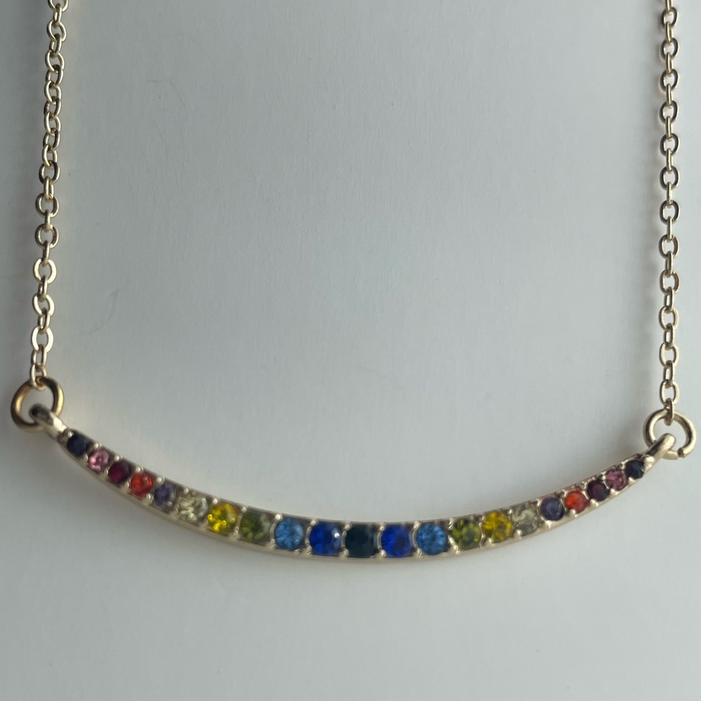 Curved Bar Necklace, Multi-Colored